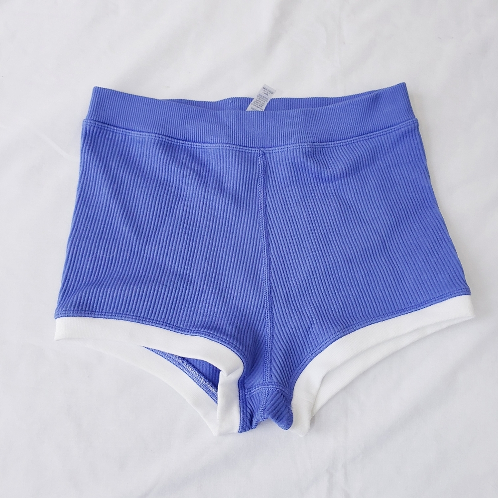 OFFLINE by Aerie ATH Shortie Shorts Women's Size S Small Blue Ribbed Striped
